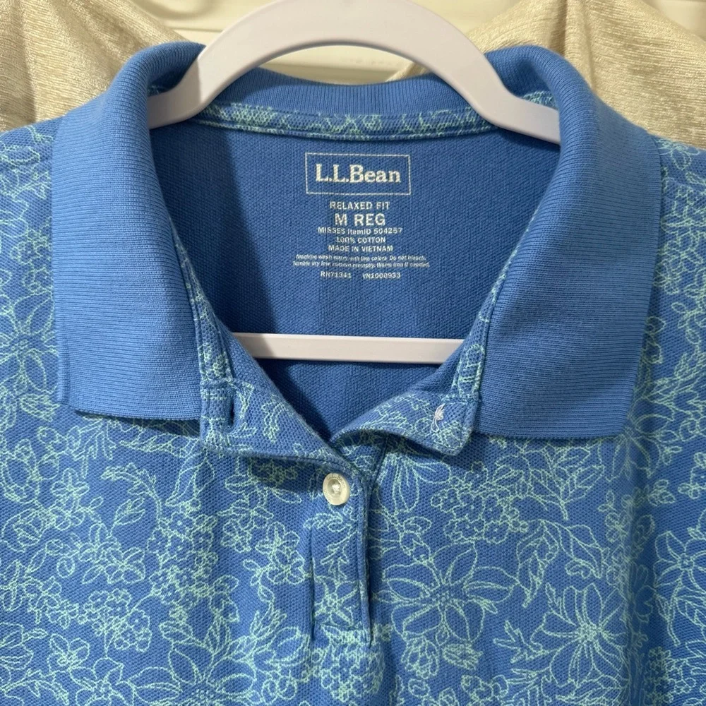 L.L. Bean Floral Cotton Polo – Women’s Medium – 100% Cotton - Picture 5 of 8